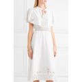 White Lace Cotton Short Sleeve Embroidered Summer Midi Dress Manufacture Wholesale Fashion Women Apparel (TA0270D)